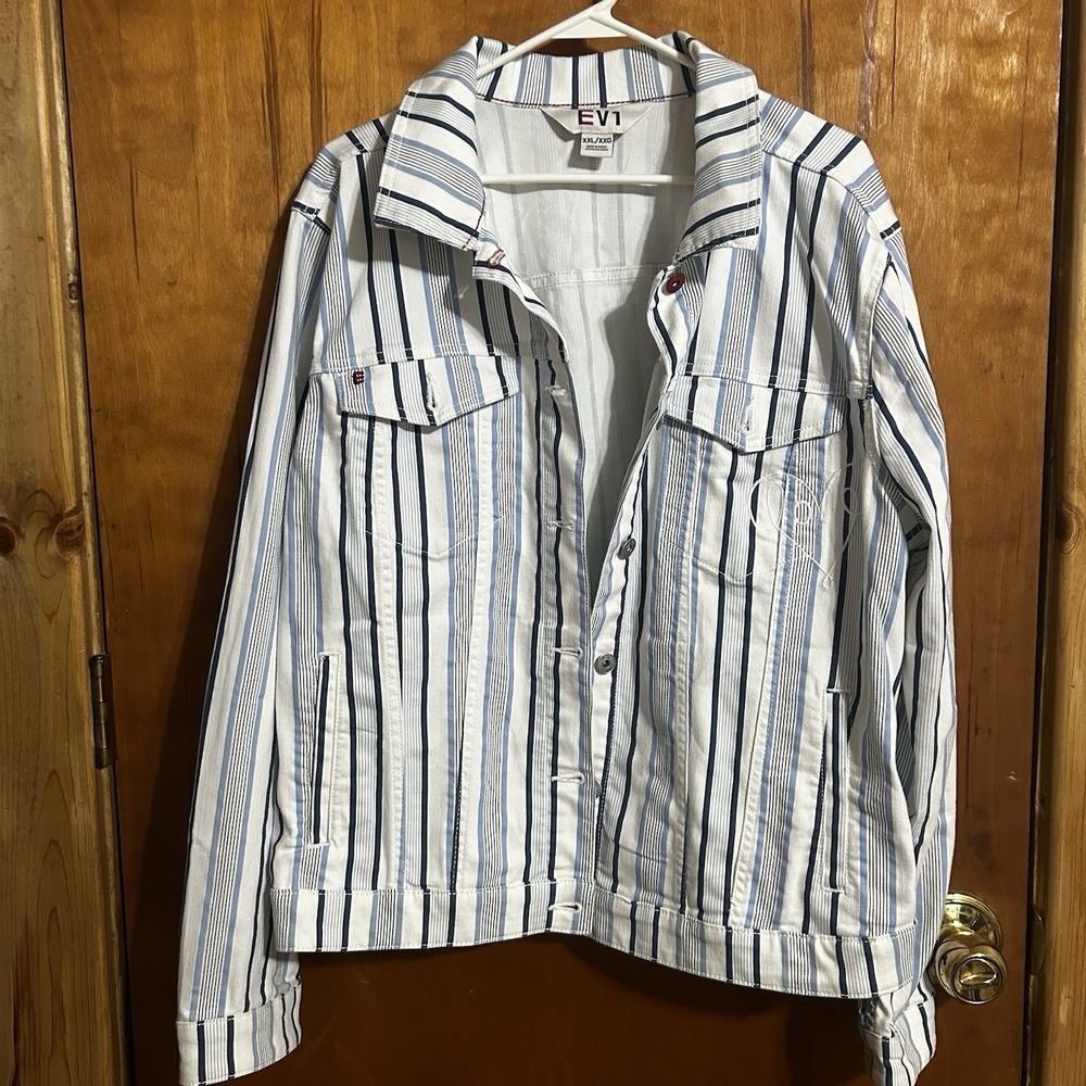 EV1 Womens XXL Jacket Love Denim Feel‎ Stripe Blue White